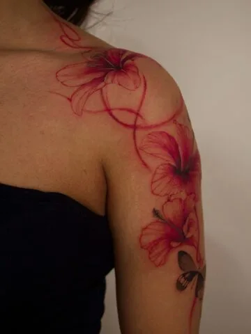 Pretty red ink tattoos for women