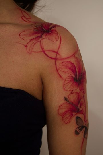 Pretty red ink tattoos for women