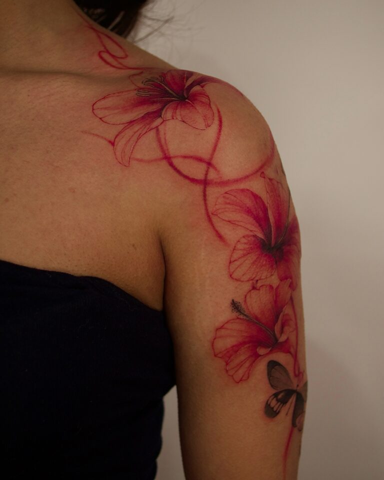 Pretty red ink tattoos for women